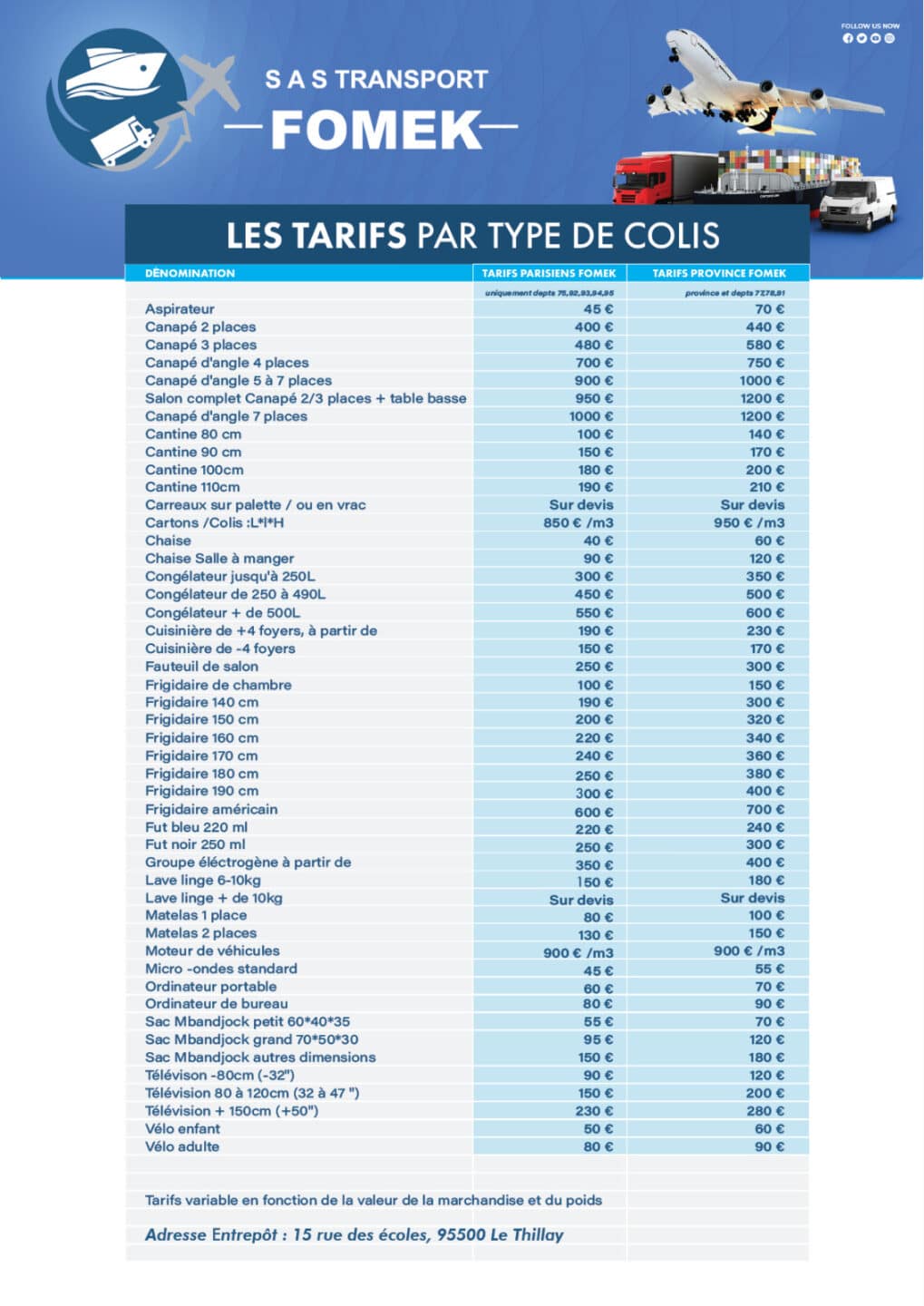 grille tarifaire 1 - Bretagne Ile-de-France Cameroun